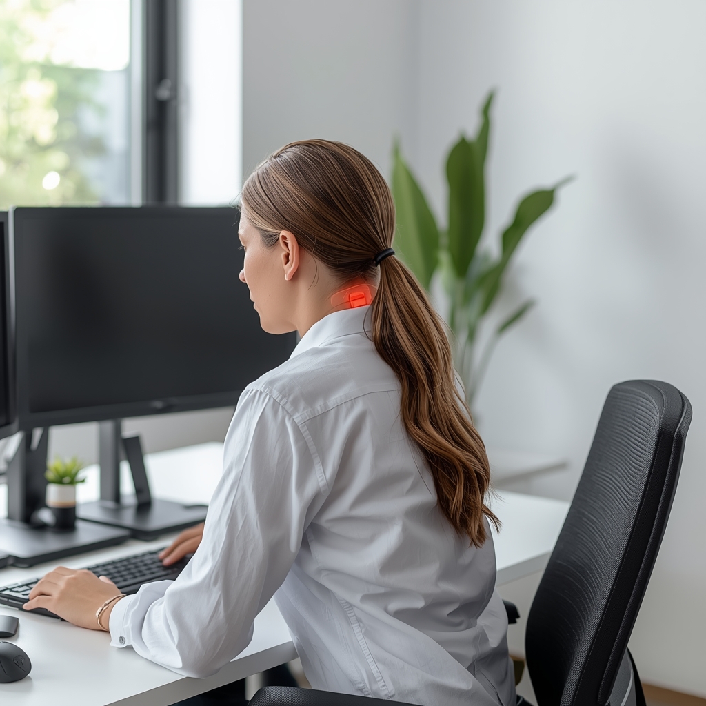 How Can Ergonomic Workstation Setups and Chiropractic Adjustments Prevent Tech Neck Progression in Office Workers?