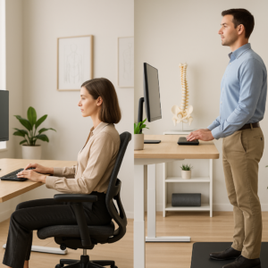 What are the chiropractic recommendations for sitting and standing?