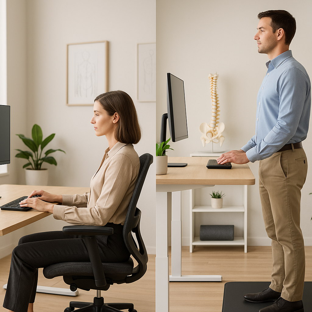 What are the chiropractic recommendations for sitting and standing?