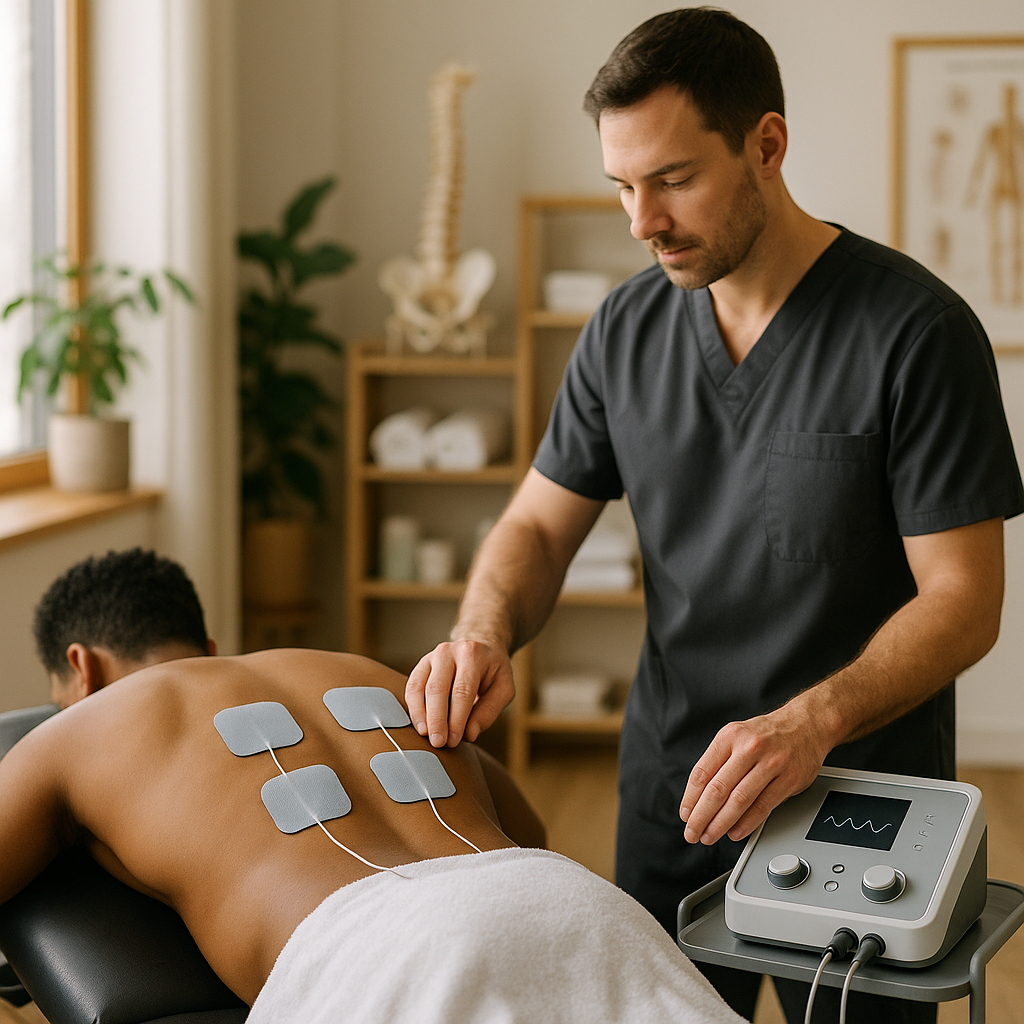 What is electrical muscle stimulation (EMS) in chiropractic?