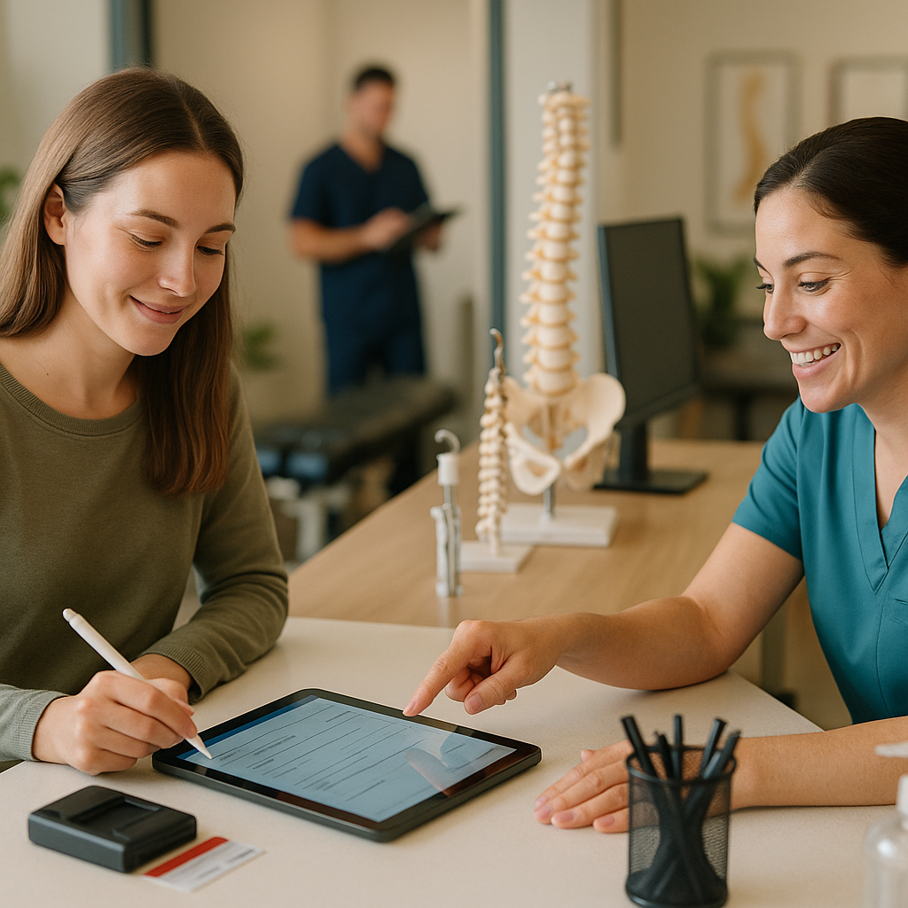 What is the patient intake process at a chiropractic office?